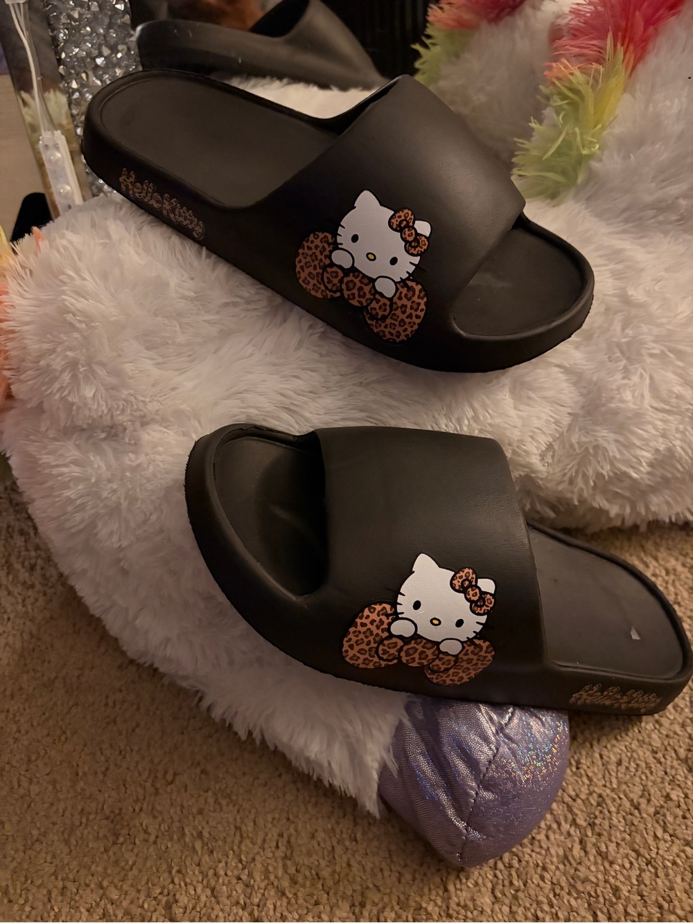 Hello Kitty Black Slide Sandals with Leopard Bow - Picture 2 of 3